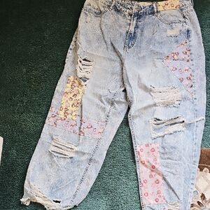 Cato Light Blue Floral Patch Boyfriend Jeans